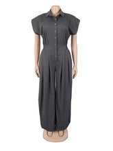 Casual Sleeveless Button Down Cinched Waist Jumpsuit