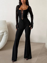 Sexy Lace Patchwork Long Sleeve Slim Jumpsuit