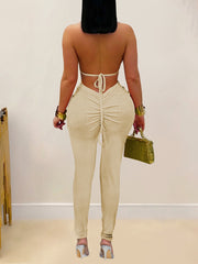 Sexy Twist Halter Backless Lace-up Hollow Out Jumpsuit