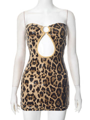 Leopard Print Sequin Cutout Strapless Party Dress