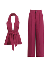 Fashion Tie-up Halter Backless Top Straight Pants Set
