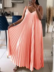 Casual Spaghetti Strap Loose Maxi Pleated Dress