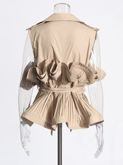 Vintage Lapel Ruffles Sleeveless Shirt