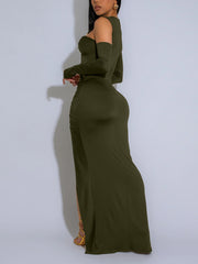 Sexy Hollow Out Irregular Split Maxi Dress