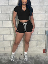 Casual Ribbed Cropped Tops Drawstring Shorts Sets