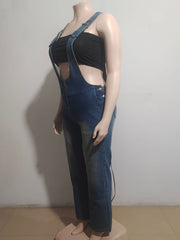 Vintage Backless Denim Wide Leg Jumpsuit