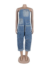 Fashion Casual Baggy Strapless Denim Jumpsuit