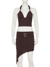 Sexy Halter Crop Top Asymmetric Mini Skirt Set