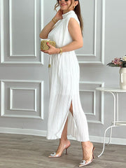 Elegant White Sleeveless Midi Dress
