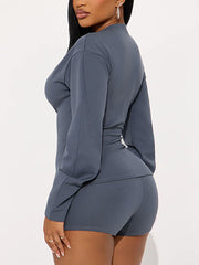 Fashion Tight Button V-neck Top Shorts Casual Set