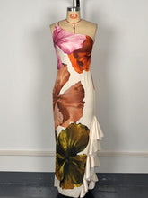 Floral Print One-Shoulder Side Ruffles Maxi Dress