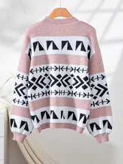 Elegant Jacquard Loose Knit Cardigan Sweater