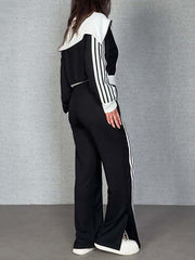 Fashion Sports Style Striped Jacket and Pants Set