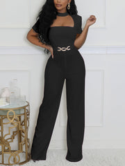 Fashion Round Neck Cutout Slim Jumpsuit
