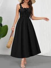 Elegant High Waist Pleated Slim Strap Dress