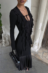 Elegant Lace-up Ruffle Slim Party Club Maxi Dress