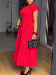 Casual Daily Elegant Cinched Waist O Neck A Line Dress