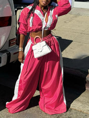 Casual Zipper Sweatshirt Wide Leg Pants Set