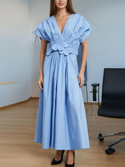 Elegant Floral Applique V-neck Maxi Dress