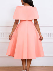 Solid Color Short Sleeve Cape Dress