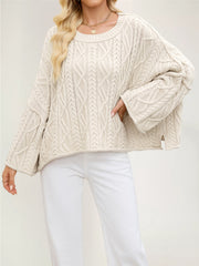 Casual Round Neck Loose Knit Pullover Sweater