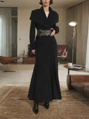 Solid Patchwork Belt Loose Elegant Trench Coat