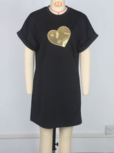 Heart Sequin Crew neck Casual Loose Dress