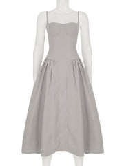 Sexy Spaghetti Strap Ruched A-line Maxi Dress