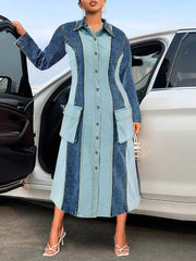 Plus Size Fashion Color Block Patchwork Denim Dress