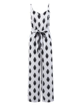 Lace-Up Print Spaghetti Strap Wide Leg Jumpsuit