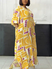 Casual Lantern Sleeve Print Loose Holiday Long Dress