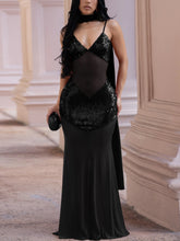 Sexy Elegant Sequin Sheer Mesh Suspender Gown Dress
