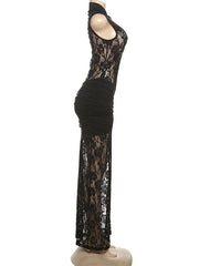 Sexy Lace Hollow out See through High Split Maxi Dress