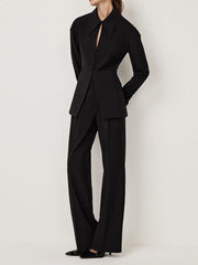 Fashion Belted Blazer and Wide Leg Pants Sets