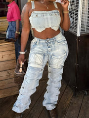 Vintage Denim Multi Pocket Cargo Jeans