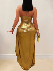 Sexy Halter Hollow Out Ruched Maxi Dress