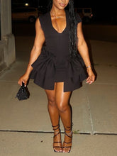 Fashion V Neck Sleeveless Patchwork Ruffles Mini Dress