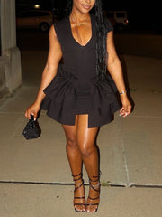 Fashion V Neck Sleeveless Patchwork Ruffles Mini Dress