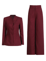 Fashion Simple Blazer High Waist Pants Suit