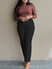 Elegant High Waist Straight Pants With Belt