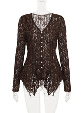 Elegant Lace V Neck Button Up Ruffles Slim Blouse