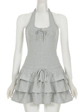 Casual Halter Backless Sleeveless Tiered Mini Dress