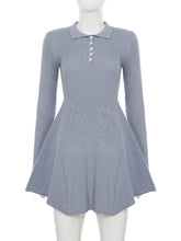 Fashion Polo Collar Button Sweater Mini Dress