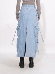 Casual Multi-pocket Cargo Denim Skirt