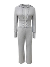 Casual Zipper Sweater Hoodie Wide Leg Pant Sets