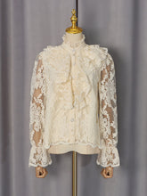 Vintage Mesh Sheer Lace Ruffle Blouse