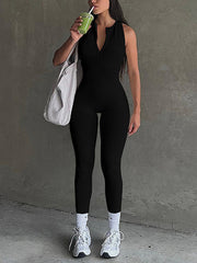 Casual Zipper Half Open Sports Yoga Jumpsuit