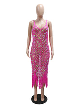 Sexy Fringe Sequin Crochet Club Party Midi Dress