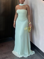 Elegant Scarf Strapless Slim Maxi Dress