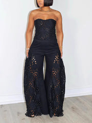 Sexy Lace Tube Top And Wide-Leg Pants Sets